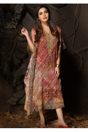 Brown Color Designer Chiffon Kurti